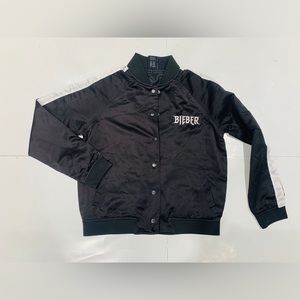 Justin Bieber Purpose Tour 2016 Women's Small Black Satin Bomber Snap Jacket